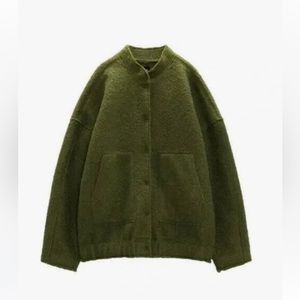 Viral Zara Textured Green Oversized Bomber Jacket - Sz XS/S
